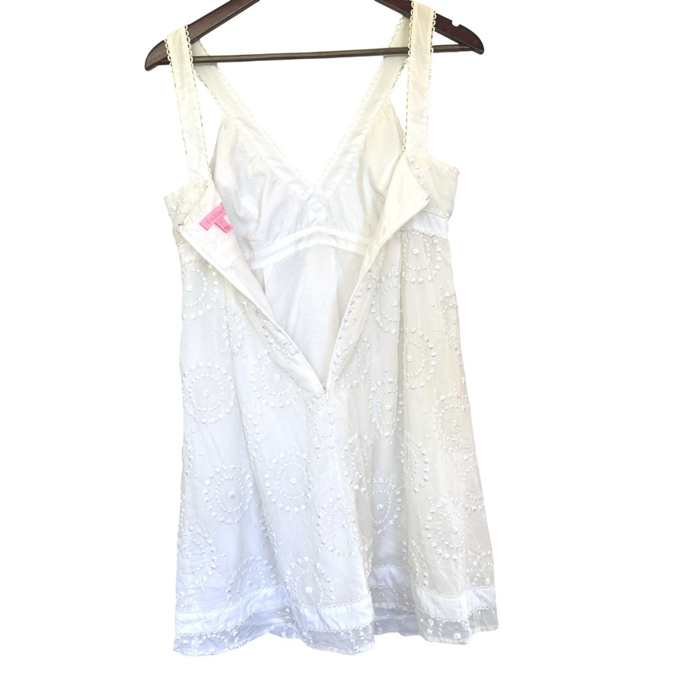 Lilly Pulitzer White Eyelet Silk Rayon Blend V-Neck Empire Waist Dress Sz 4 - Picture 5 of 9